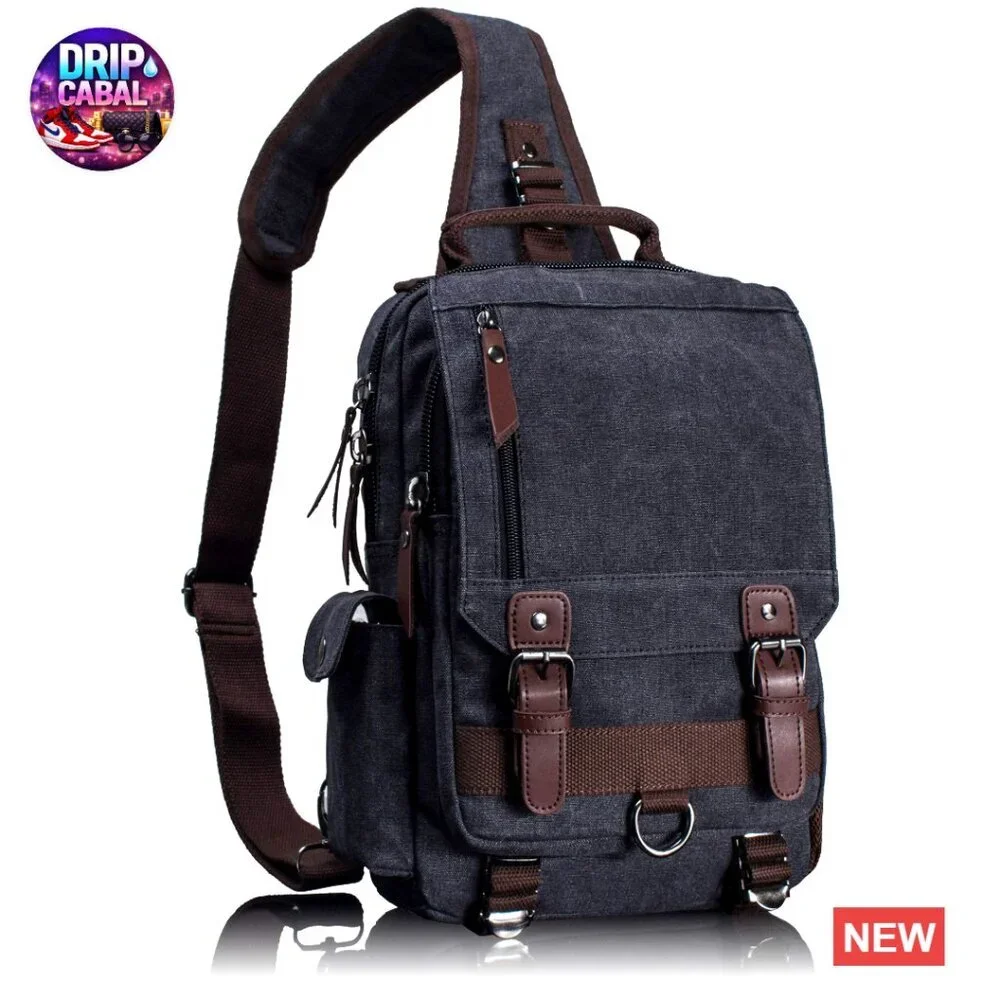 Canvas Crossbody Messenger Bag with PU Leather Decoration, Adjustable Strap